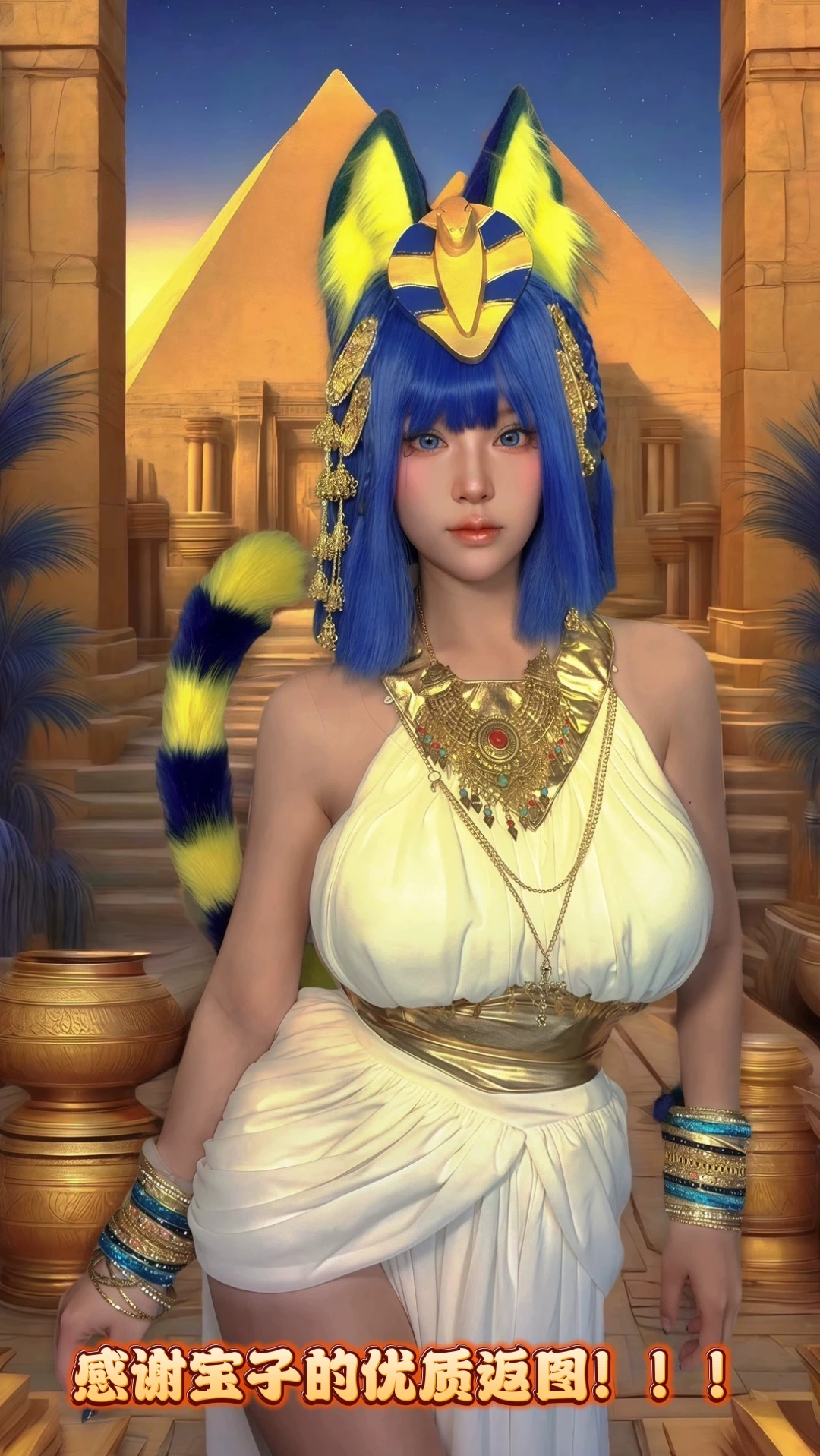 جديد اليدوية الأزرق الأصفر الأذن عقال الذيل قلادة أقراط لعب الأدوار المصرية القط الأذن عقال لوليتا اكسسوارات أنيمي