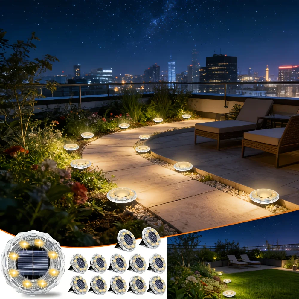 8 Pack New Solar IP44 Diamond Buried Lamp, Outdoor LED Ground Lamp, Garden Lawn Lamp, Suitable for Courtyard, Terrace, Landscape, Walkway Decoration Belt, with Automatic Brightness Sensing Function, for Festival Decoration