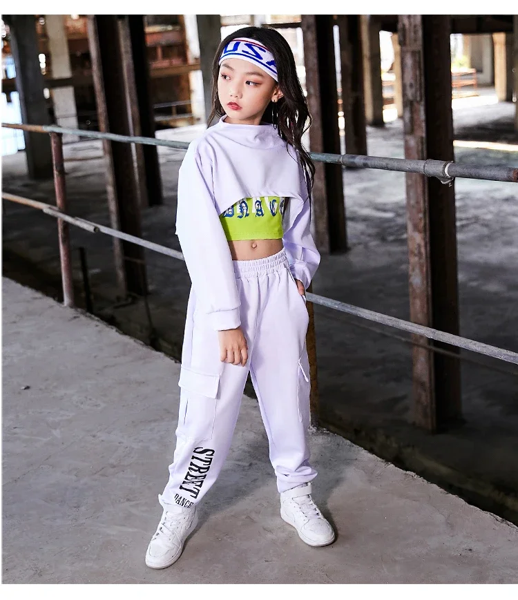 

Hip Hop Costumes Children White Street Dance Outfit Girls Jazz Clothes Kids Cheerleading Modern Stage dance Performance Wear