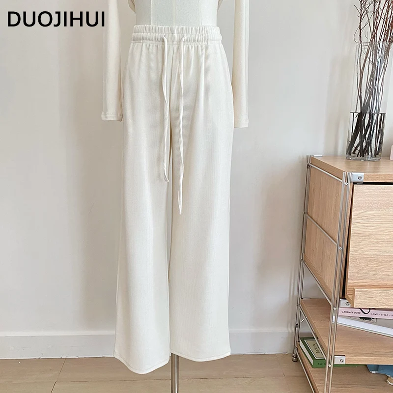 

DUOJIHUI Autumn New Fashion Drawstring Female Pants Loose Simple Straight Solid Color Full Length Casual Chic Pocket Women Pants