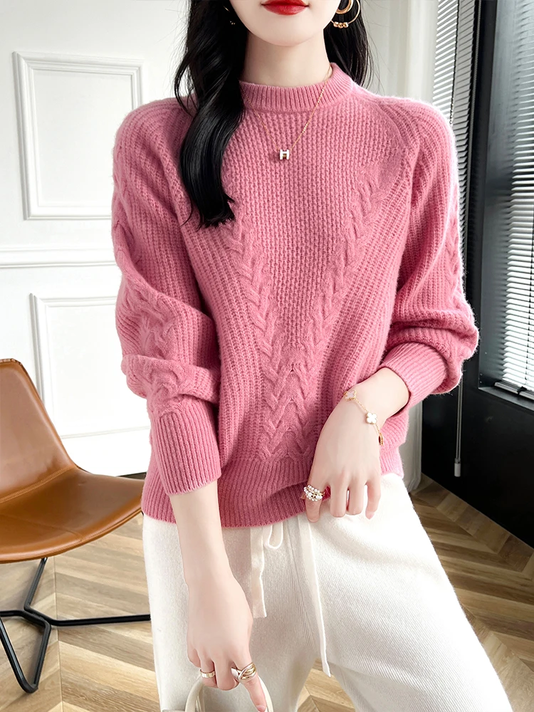 

2024 New Women Cashmere Sweater O-neck Pullover Autumn Winter Warm Comfortable Fashion Clothes 100% Merino Wool Knitwear Tops