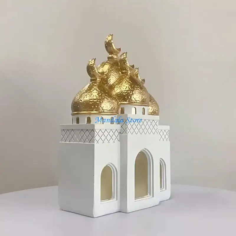 U2JC Ramadans Eid Home Decorations Gold and White Mosque Tower Islamic Eid Mubarak Decors Table Ornament Gift for Women Men