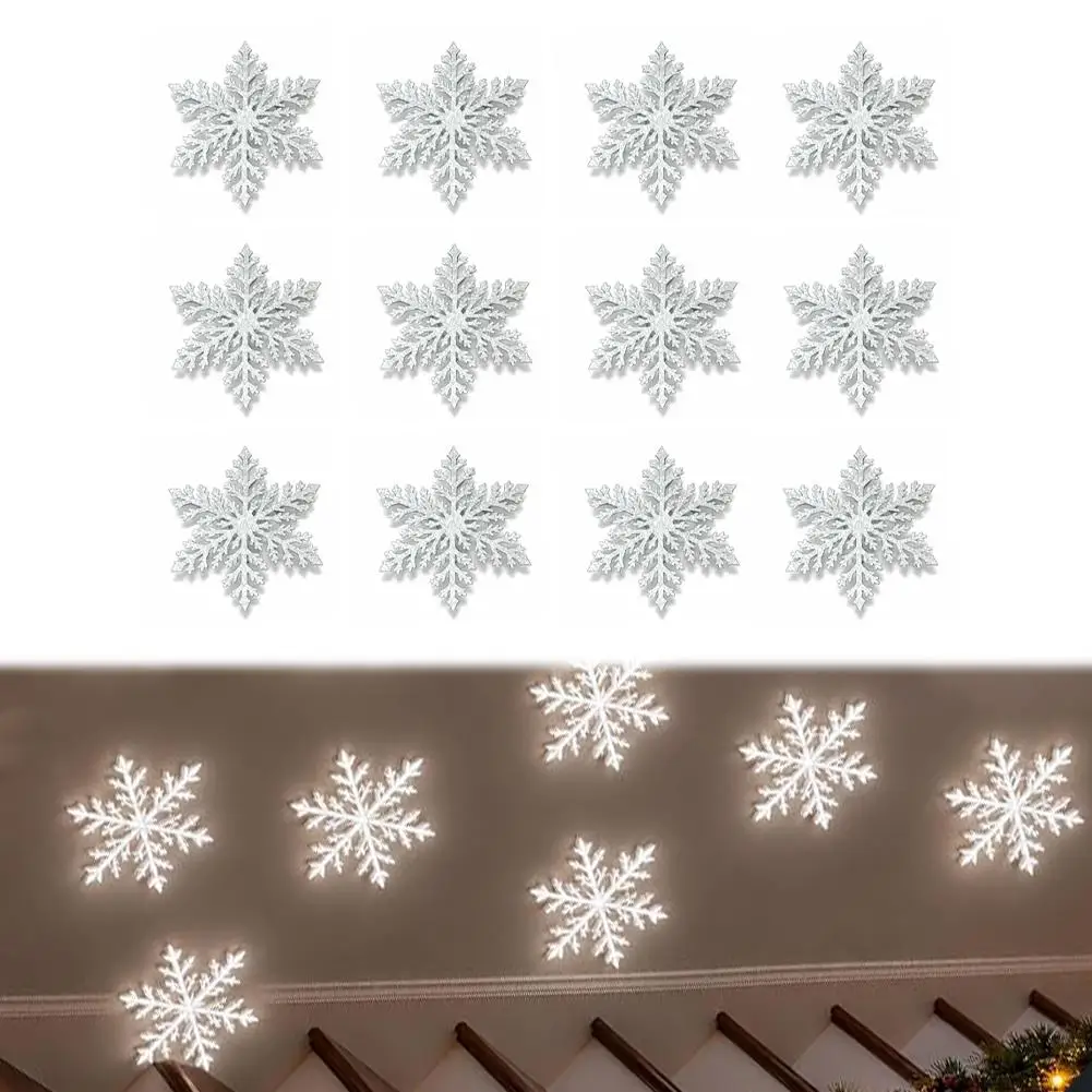 12Pcs LED Snowflake Window Stickers Color Changing Christmas Suction Cup Decor Winter Party Wall Ornament
