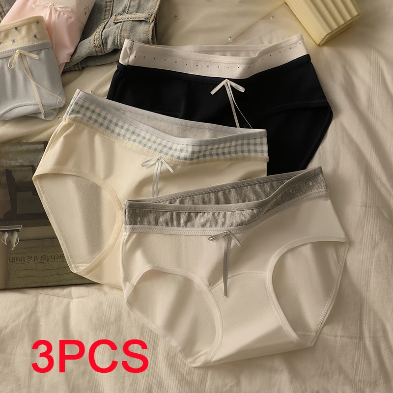 3Pcs Women's Cotton Briefs Plus Size Underwear Lady Lingerie Triangular Underpants Seamless Intimates Fashion Sexy Panties Set