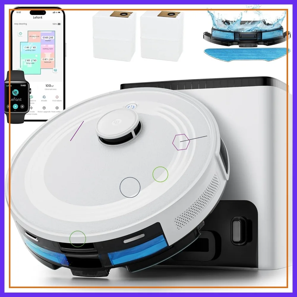 

Робот-пылесос LiDAR с функцией влажной уборки, самоочистка каждые 75 дней, сила всасывания 6000 Па, индивидуальная уборка, картирование дома, время работы 140 минут