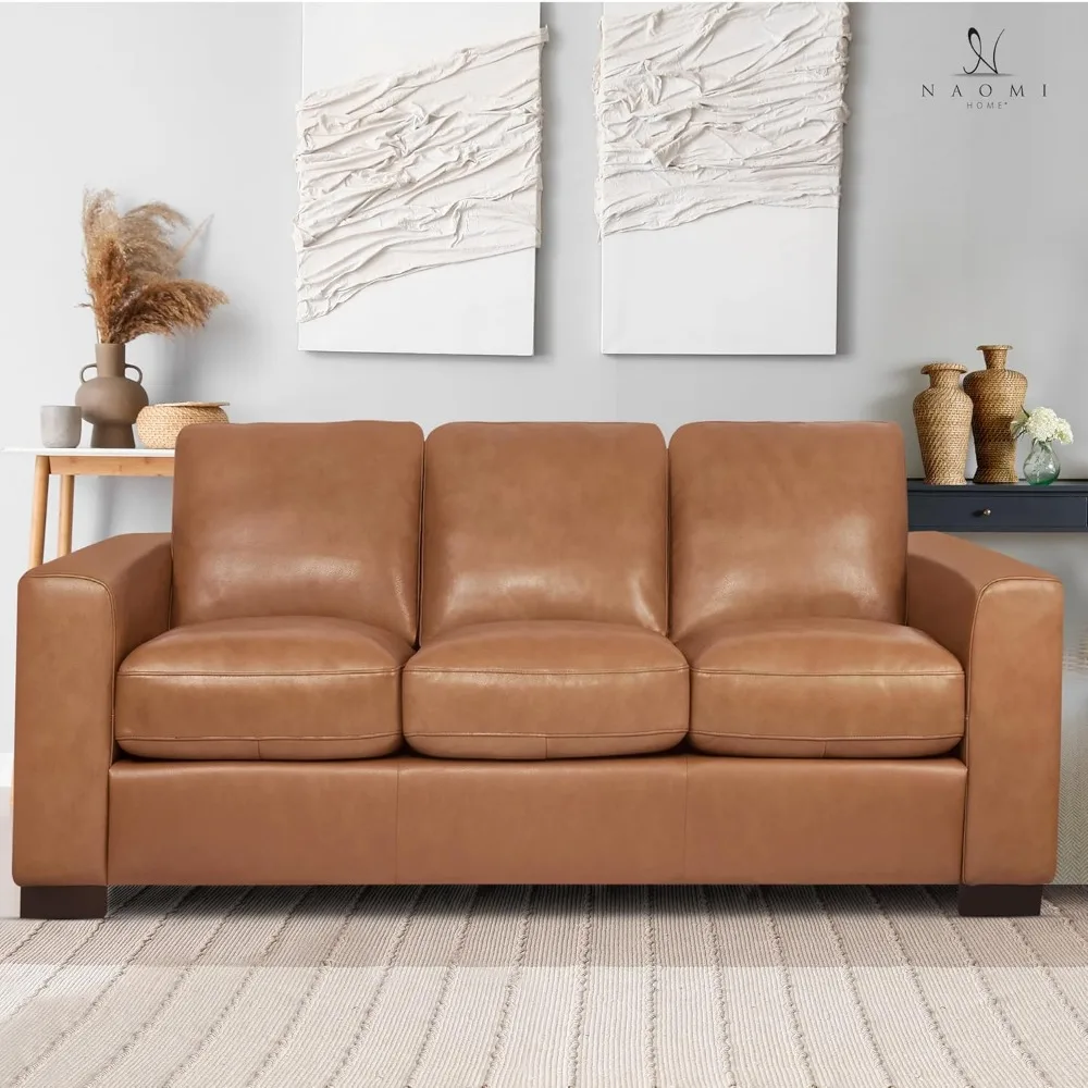 Freya Genuine Leather Sofa - Luxurious Comfort, Goose Feather Cushion Filling, Square Arm Design, Sturdy Block Legs, Elegant Ta