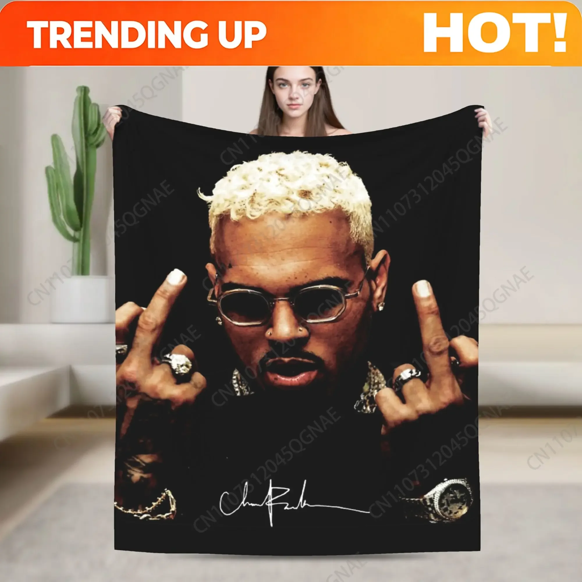 Middle Finger Vintage Chris Brown Blankets Fleece Autumn Multi-function Super Soft Throw Blanket For Bedding Outdoor Bedspread