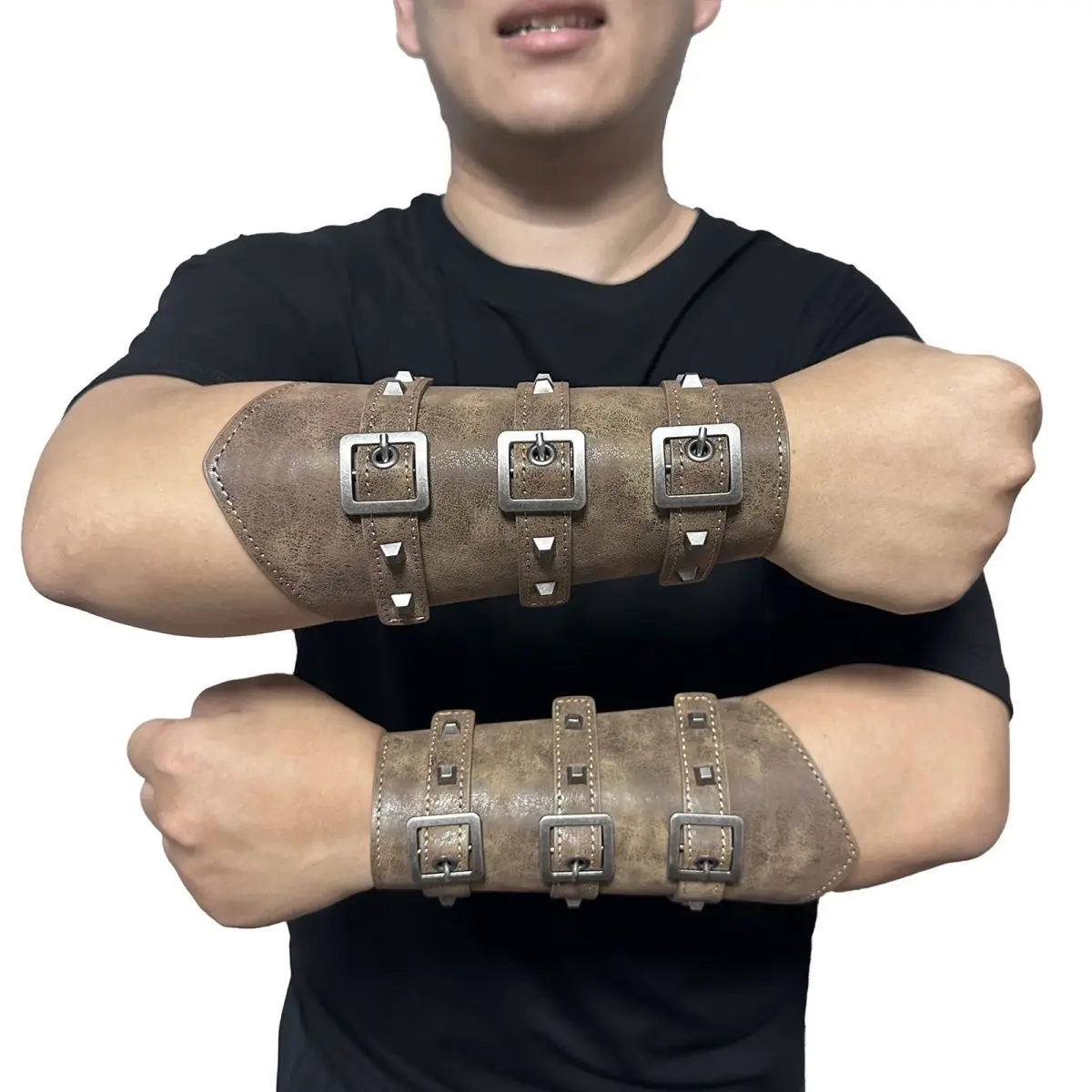 

Tactical Outdoor Half Finger Gloves for Men with Wrist Support Studded Punk Leather Gloves for Cycling Hiking Fitness & Gym
