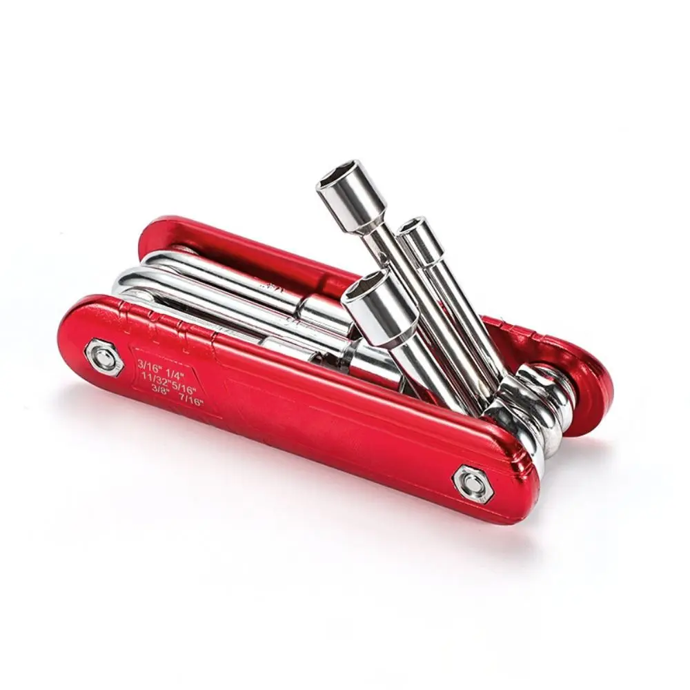 Metric or Imperial 6 in 1 Socket Wrench Portable High Hardness Folding Socket Wrench Cr_V Hexagon Folding Nut Driver Set