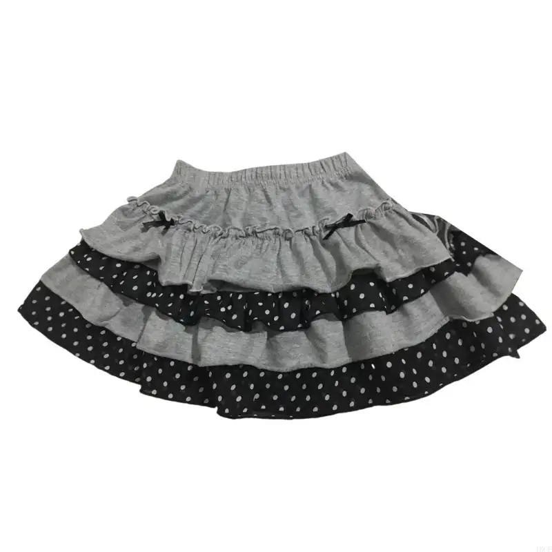 Women Aesthetic Dot Splicing Tiered Elastic High Waist Pleated A LinesMini Skirt