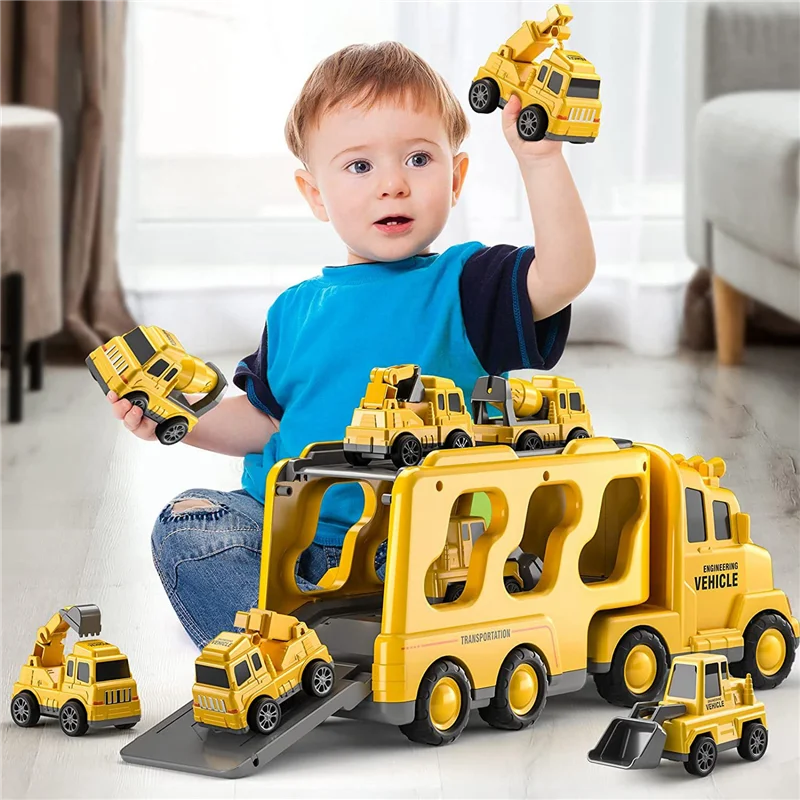 

5-in-1 Construction Truck Toys Friction Power Vehicle Car Toy