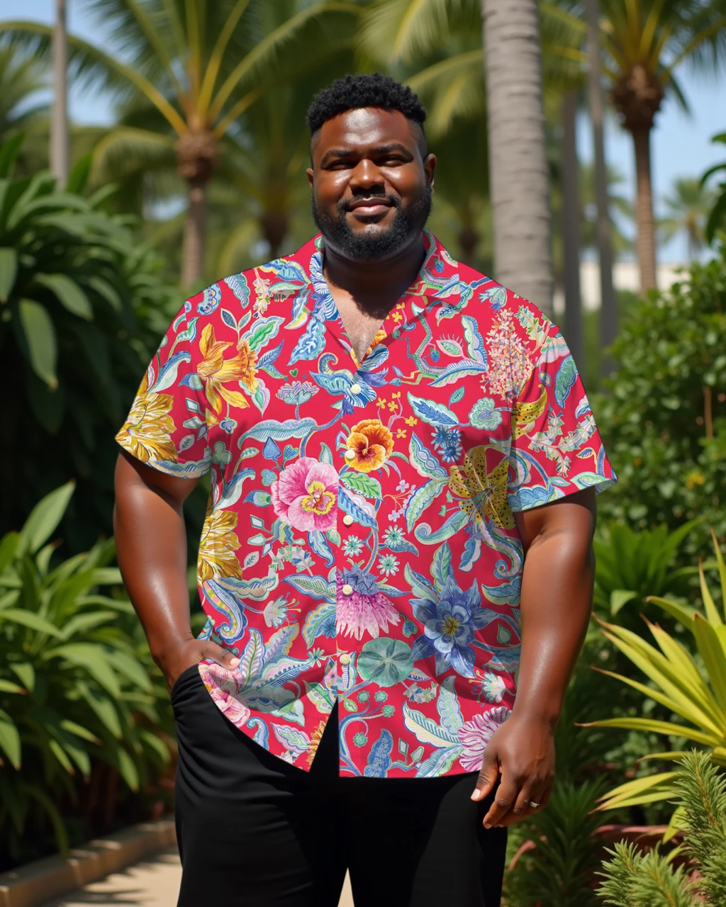 S-9XL Plus Size Men's Hawaiian Floral & Parrot Print Short Sleeve Shirt, Casual Button Up for Beach, Vacation & Daily Wear