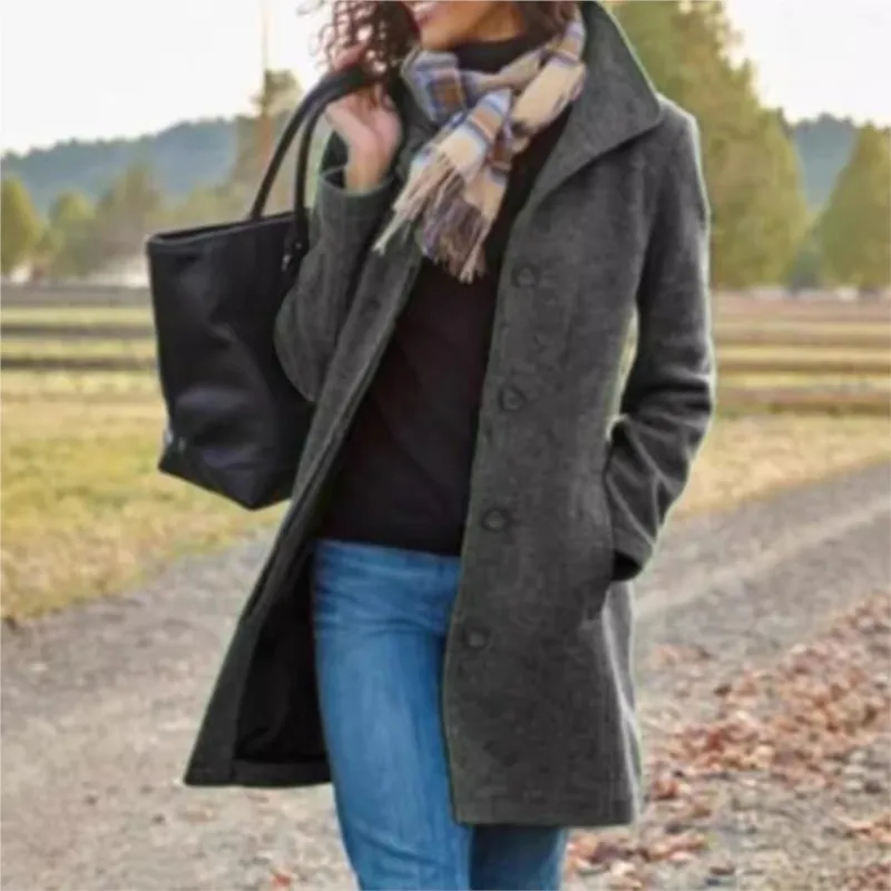 

Sobretudo Feminino Inverno Womans Clothing Winter Lapel Warm Mid-Length Coat Women's Single Breasted Long Sleeve Versatile Coat