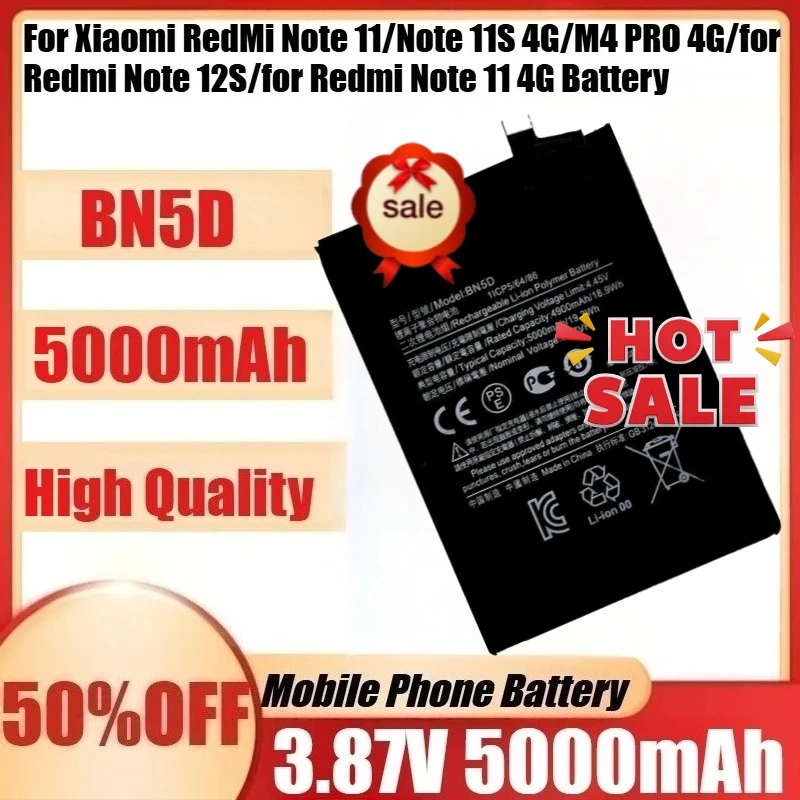 

Новая аккумуляторная батарея BN5D 5000 мАч 3.87В для Xiaomi Redmi Note 11/Note 11S 4G/M4 PRO 4G/Redmi Note 12S/Redmi Note 11 4G