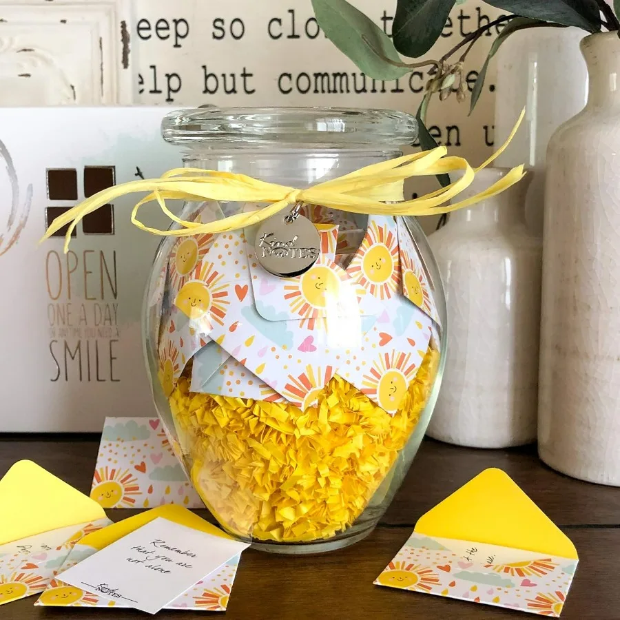 Glass Keepsake Gift Jar with Blank Papers to Write-Your-OWN Messages - Fun in The Sun Design