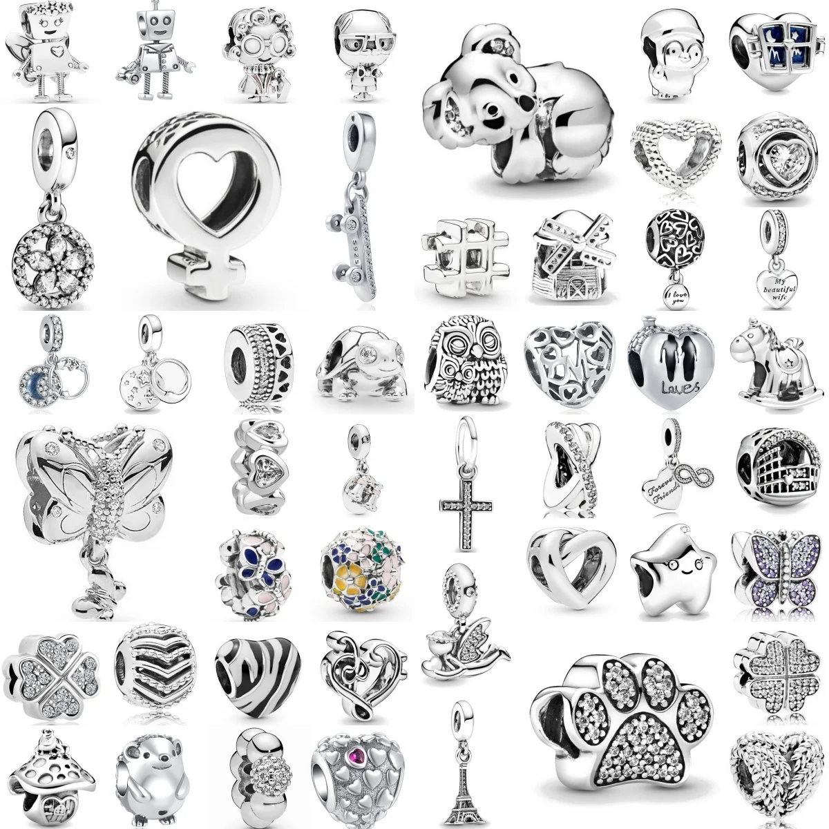 

925 Silver Owl, Dog Claw, Skateboard, Angel Fashion Pendant, Suitable for European Bracelet DIY Women's Jewelry Accessories
