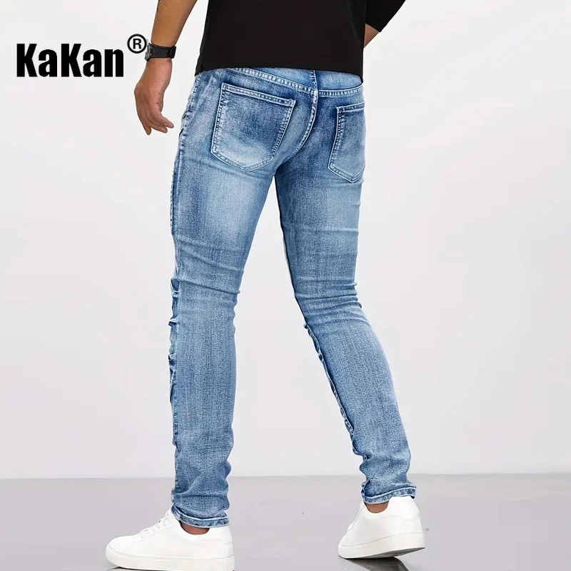 Kakan-y2k New Men's Motoryclist Boots Cycling Knee Pads Jeans, Baggy Jeans Tear Resistant Motorcycle Long Jeans