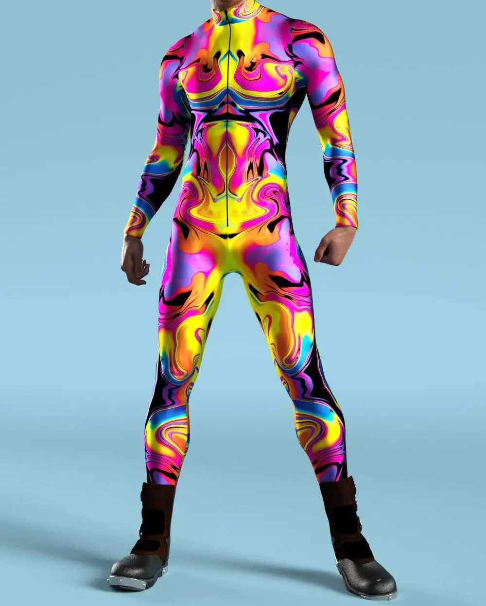 Herren Regenbogen-Party-Punk-Jumpsuit Onesie Halloween Cosplay Kostüm Elastischer Party-Performance-Bodysuit – Detail 14