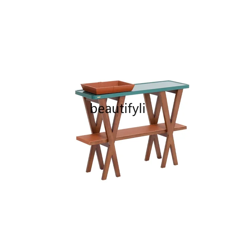 

Golden Brown/Dark Green Color Matching Double-Layer Ash Wood Side Table Table-Console Console Tables