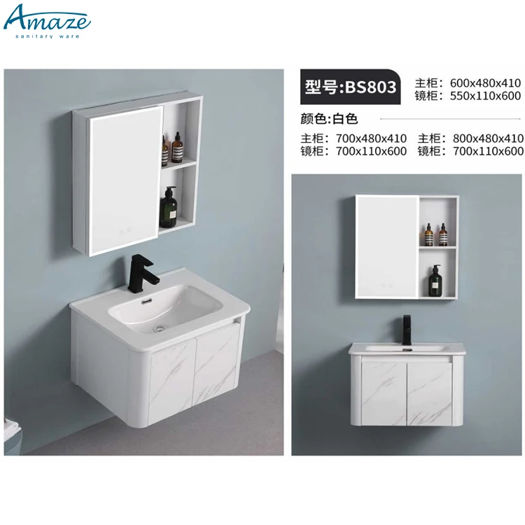 Bathroom Aluminum-plastic Honeycomb Panel New Design White Wall-mounted Vanity With Mirror Bathroom Cabinet Sink