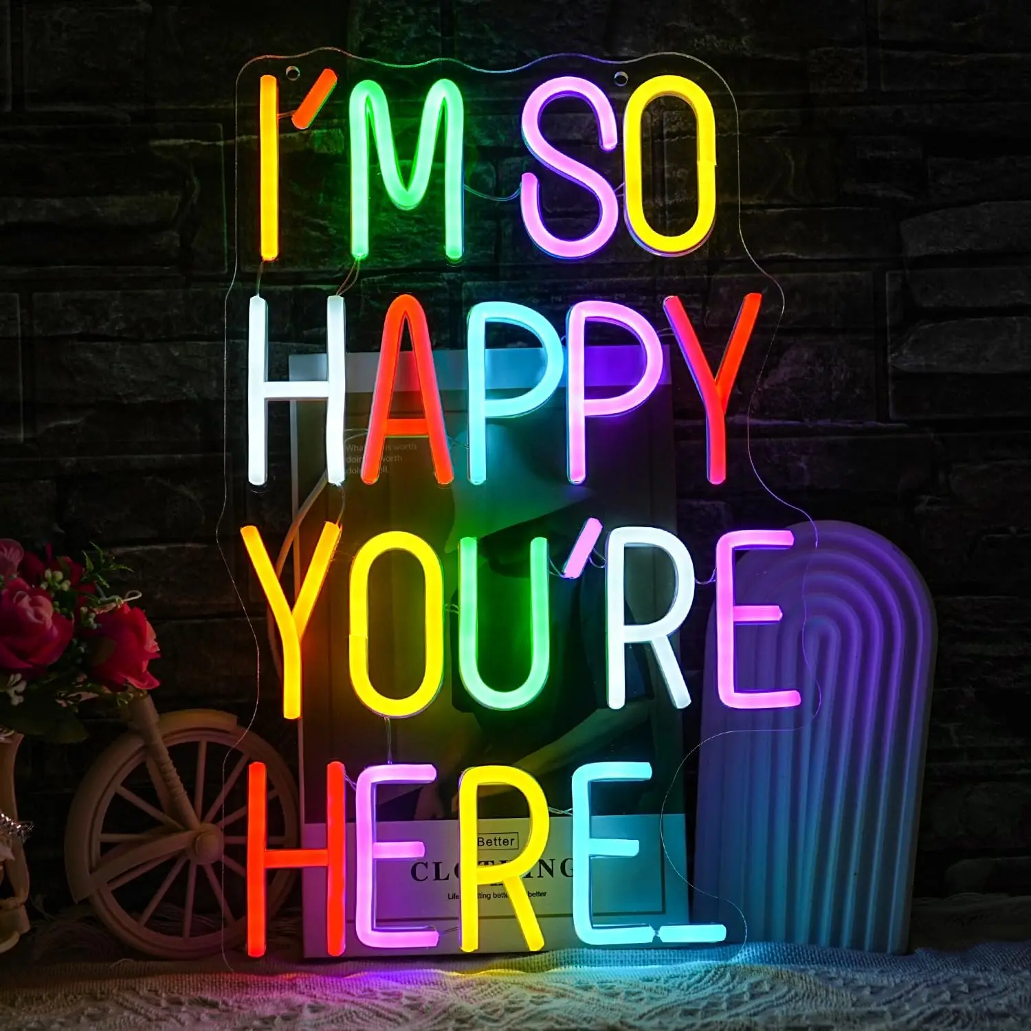 

Неоновая вывеска «I'm So Happy You're Here» — светодиодный настенный декор с регулируемой яркостью, питанием от USB, для дома, класса или спальни.