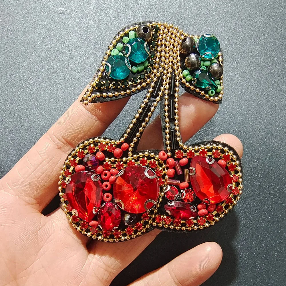 1 Piece Small Size Exquisite Fruit Beaded Sew on Patch for Clothes Repair,  Cartoon Cherry DIY Decoration Applique