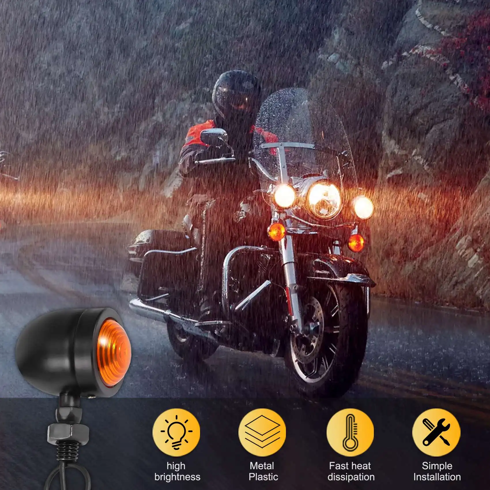 4Pcs Black Motorcycle Turn Signal Indicator Lamp Light Moto Blinker Light for Honda Fatboy Chopper Bobber Suzuki