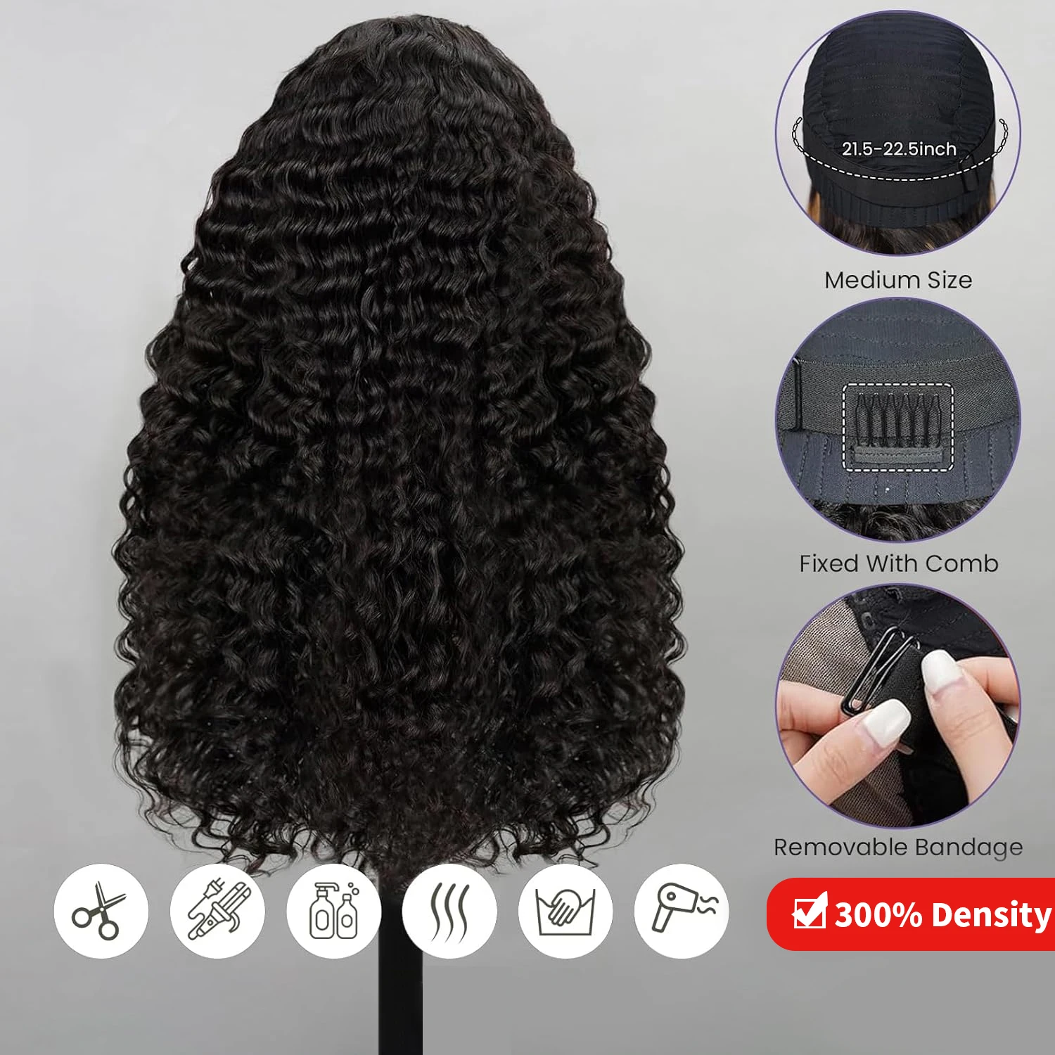 300 Density 13x6 HD Lace Frontal Glueless Wig Human Hair Deep Wave Wigs 13x4 Curly Water Wave Preplucked Brazilian Remy  Wigs