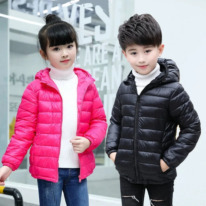 Children 2-14 Years Old Down Cotton Jacket Clothes For Boys Girls Winter Padded Kids Fleece Parka Hooded Lightweight Coats New