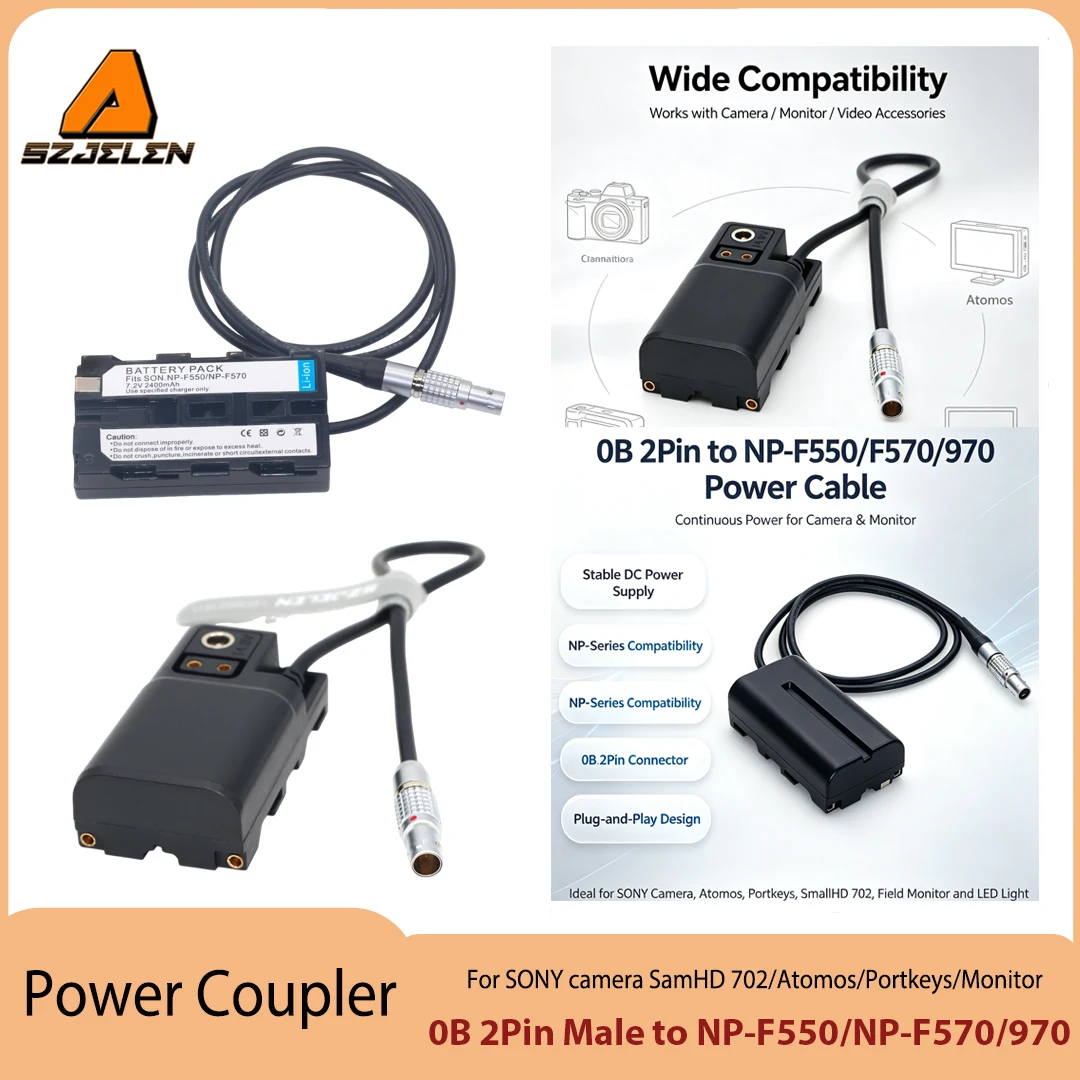 1PC 0B 2Pin To NP-F550/NP-F570/970 Power Coupler DC Dummy Battery for SONY camera SamHD 702/Atomos/Portkeys/Monitor Power Cable