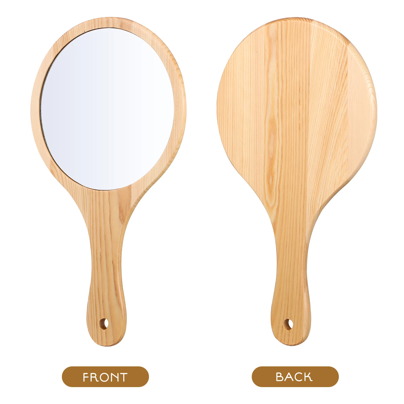 

2pcs Makeup Wooden Handle Large Handheld For Skincare Travel Stylish Vintage Hand Mirror With Hanging Hole Portable