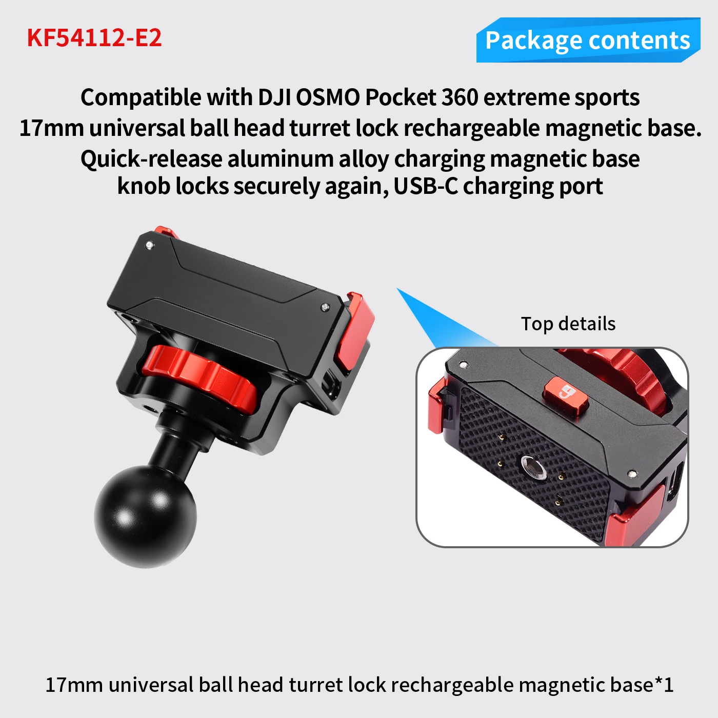 Aluminium-Kugelkopfadapter Ladehalterung für DJI Osmo 360 Action-Kamera Magnetischer Schnellverschluss-Halter Stativ-Erweiterung – Detail 1