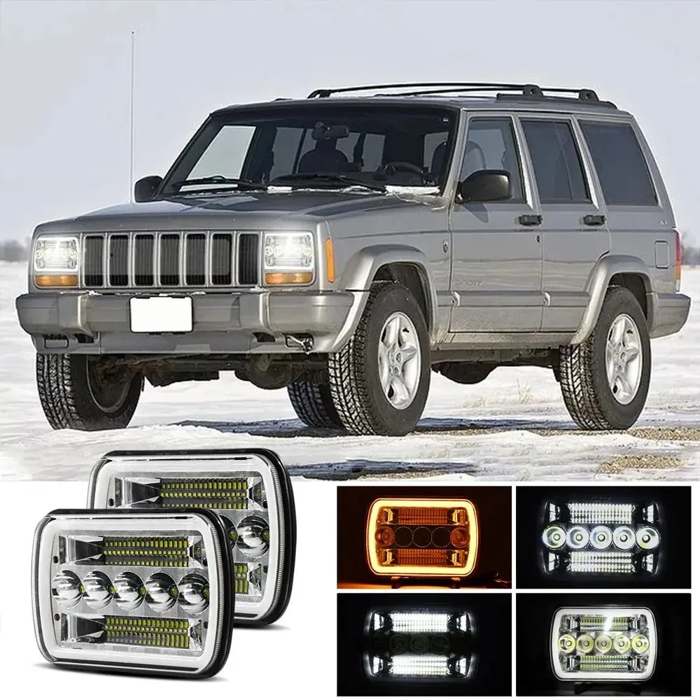Amber DRL Led Headlights Square Design LED Technology Automotive Headlamp 4 Model 6000 K White Headlight Assembly