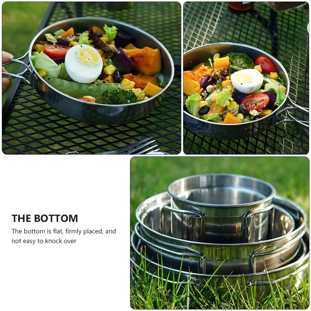 5Pcs Stainless Steel Cup Pot Bowl Set 304 Food Grade Camping Picnic Hiking Bbq Outdoor Cooking Tableware Travel Stackable
