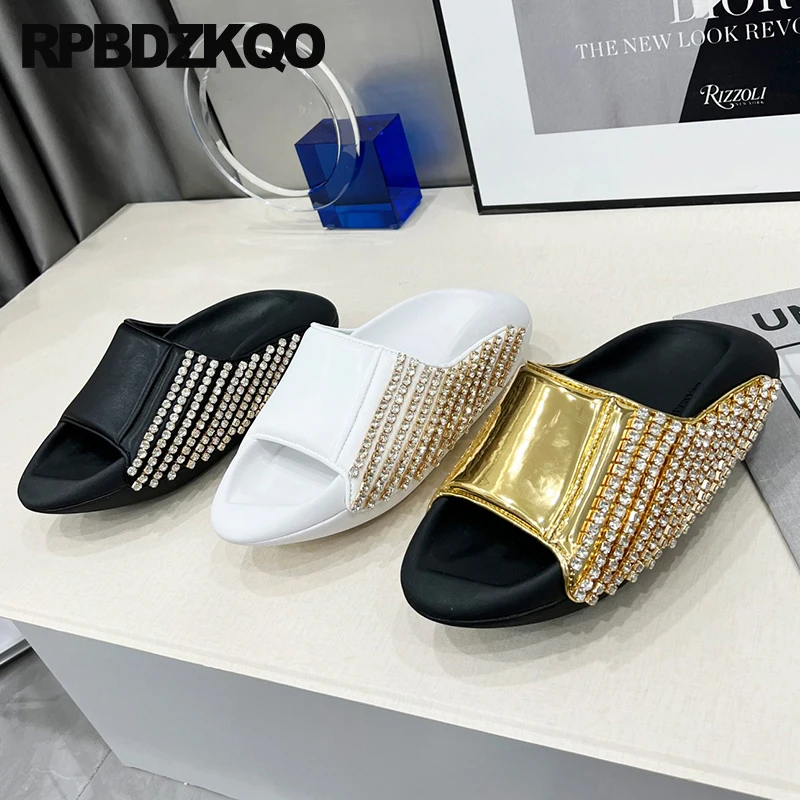 

Slippers Platform Nice Sandals Casual Slides Rhinestone Leather Designer Shoes Men High Quality Famous Brand Big Size Summer