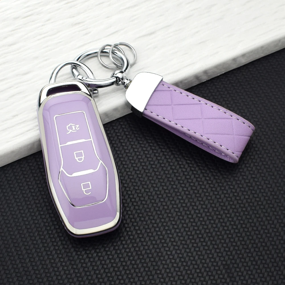 Soft TPU Key Case for Ford Mustang Edge Explorer Fusion Mondeo Kuga Smart 3 Buttons Remote Car Key Fob Cover Holder KeyChain