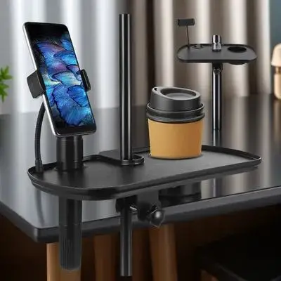 

Extra Large Microphone Stand Tray Clamp on Shelf Mic Stand Cup Holder for Phones Water Bottles Sound Card Holder Broadcast Desk