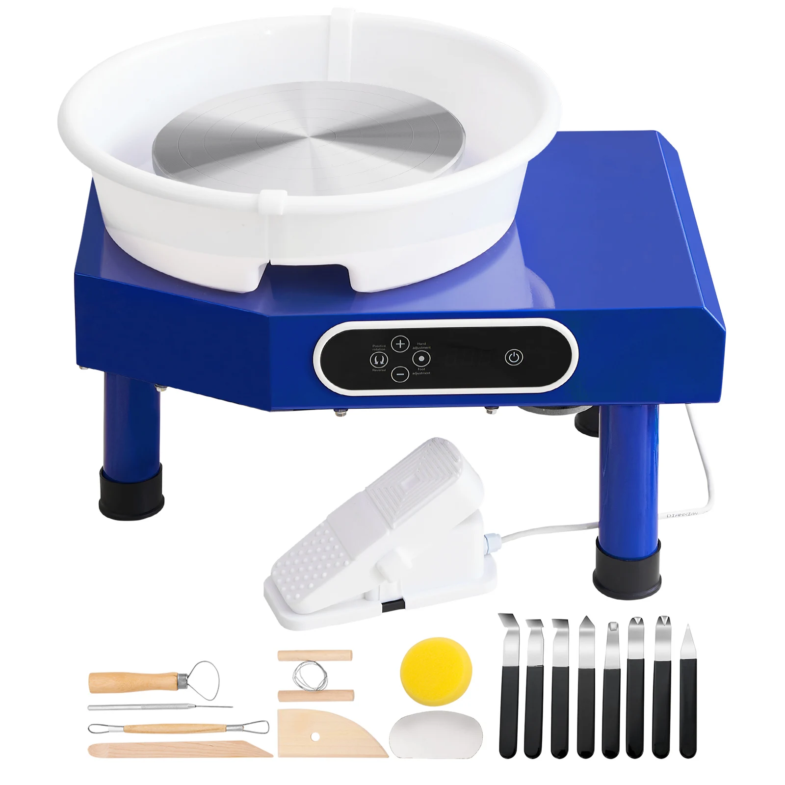 

SucceBuy 10in Pottery Wheel Machine Ceramic Forming Adjustable 60-300RPM Speed Manual LCD Panel Foot Pedal ABS Detachable Basin