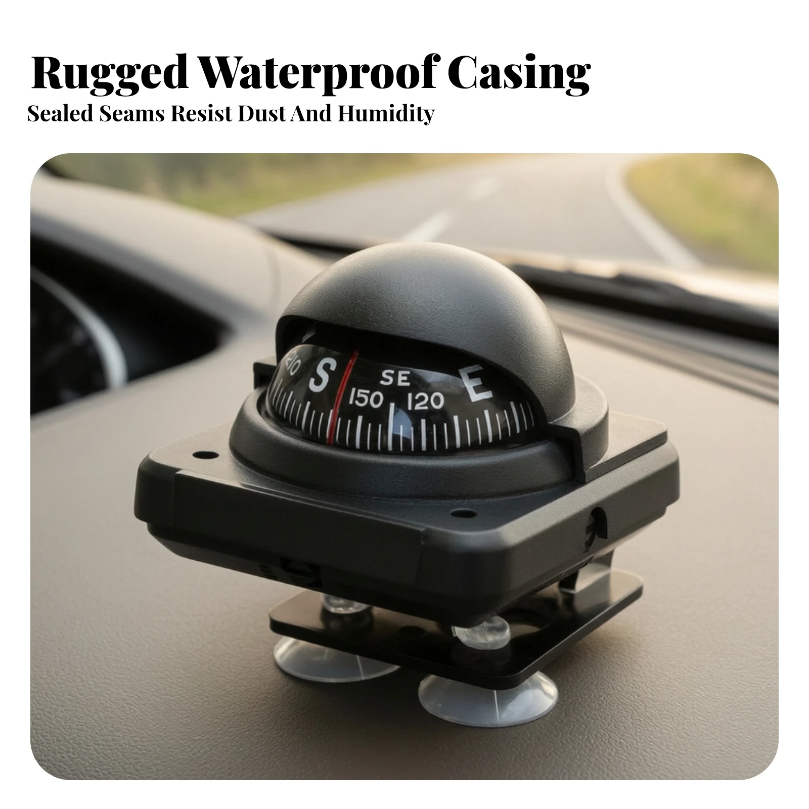 Guide Ball Magnetized Navigation Compass with Suction Cups Instrument Compact for Drivers, Dashboard, Road Trips