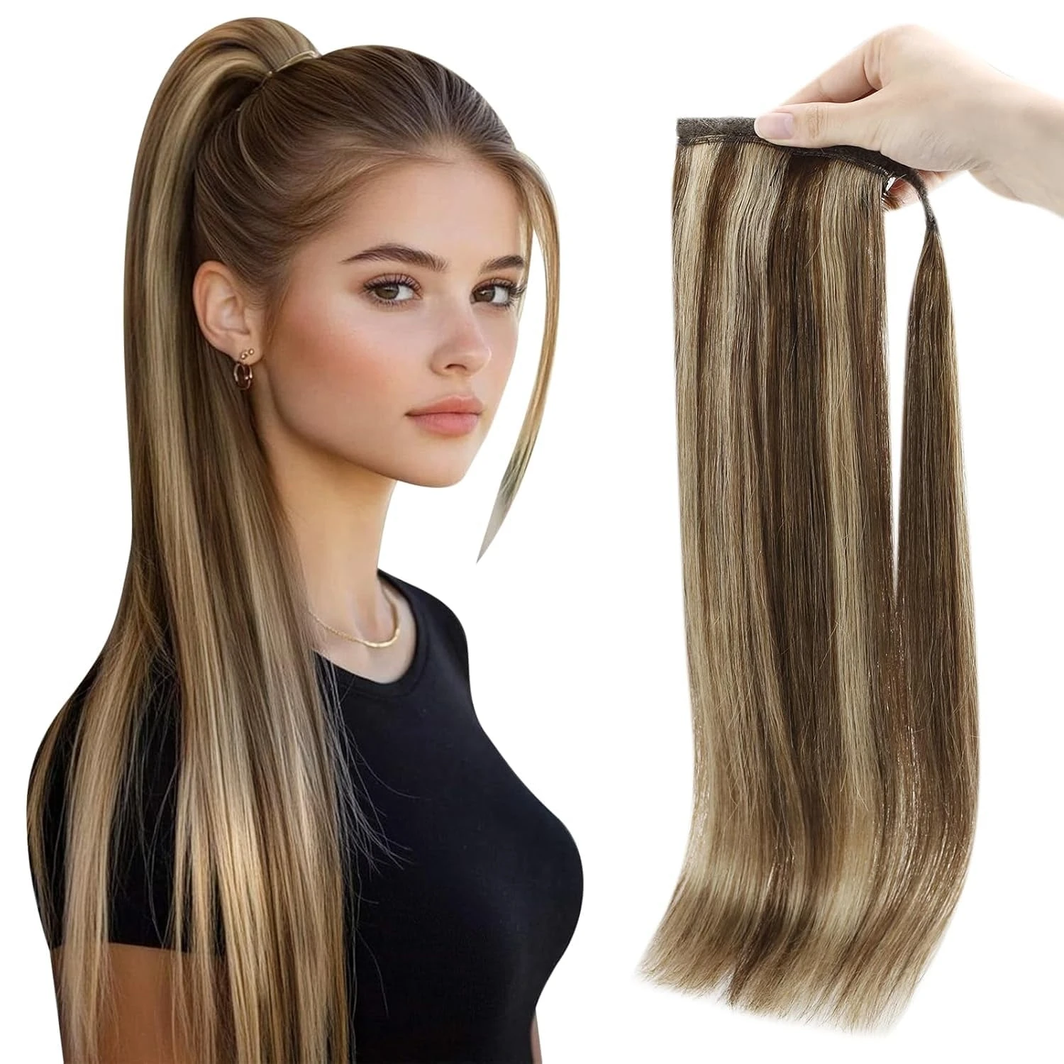 Full Shine Ponytail Extension Highlighted Bleach Blonde Ponytail Human Hair Clip in Ponytail Hair Extensions