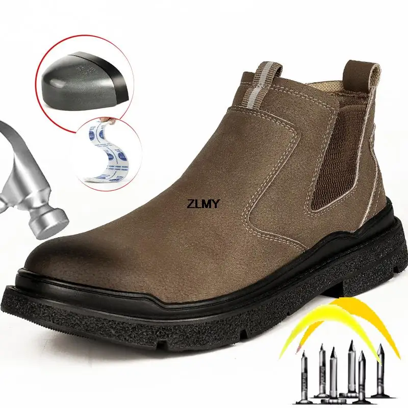 Waterproof Men's Welder Shoe Steel Toe Work Security Boots Men Anti-spark Safety Shoes Male Slip On Puncture Proof Chelsea Boot