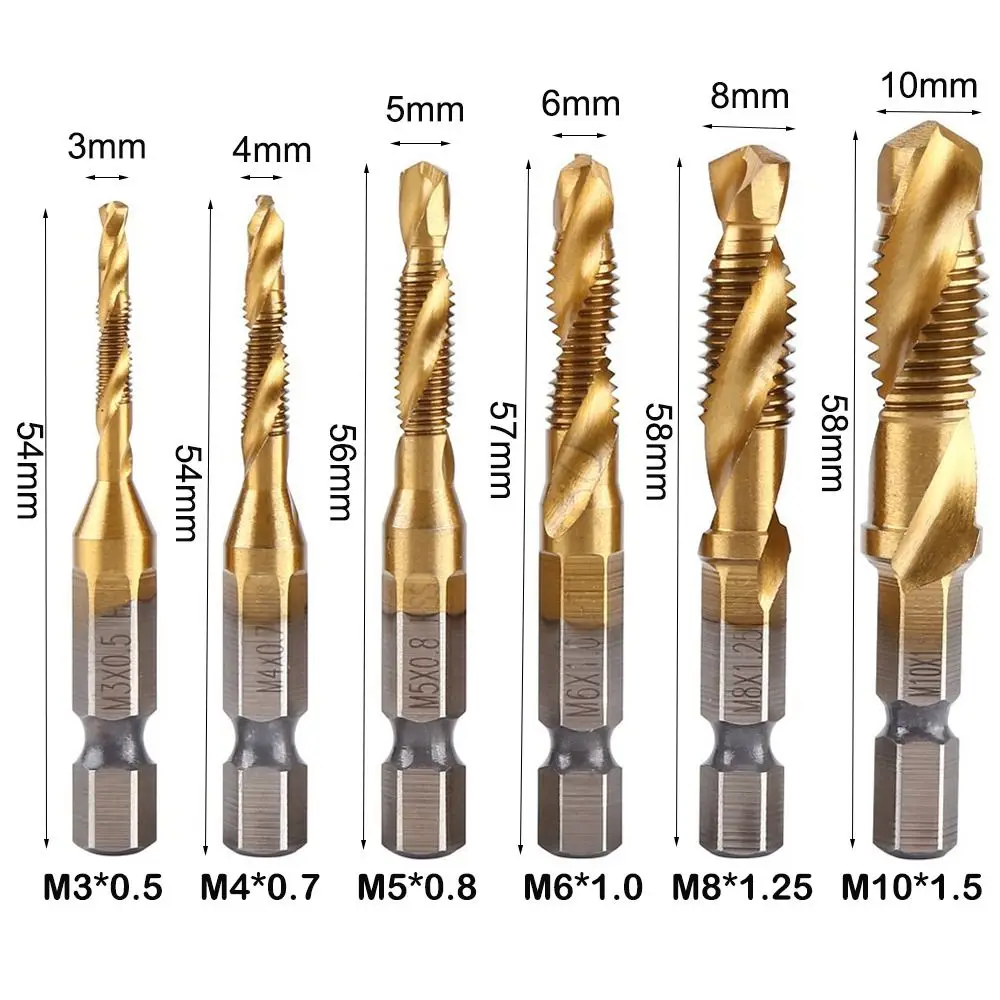 Compound Tap Tap Drill Bits Screw Machine HSS Shank Tap Drill Bits Tap Drill Bit Titanium Plated Hex Shank