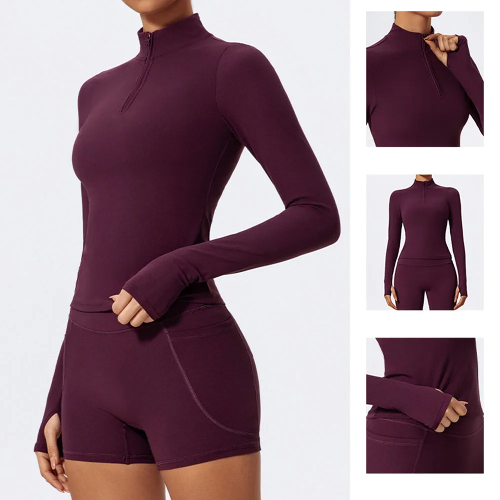 

Узкий топ для йоги с половиной молнии — тренировочная рубашка с длинными рукавами для бега и занятий спортом на открытом воздухе