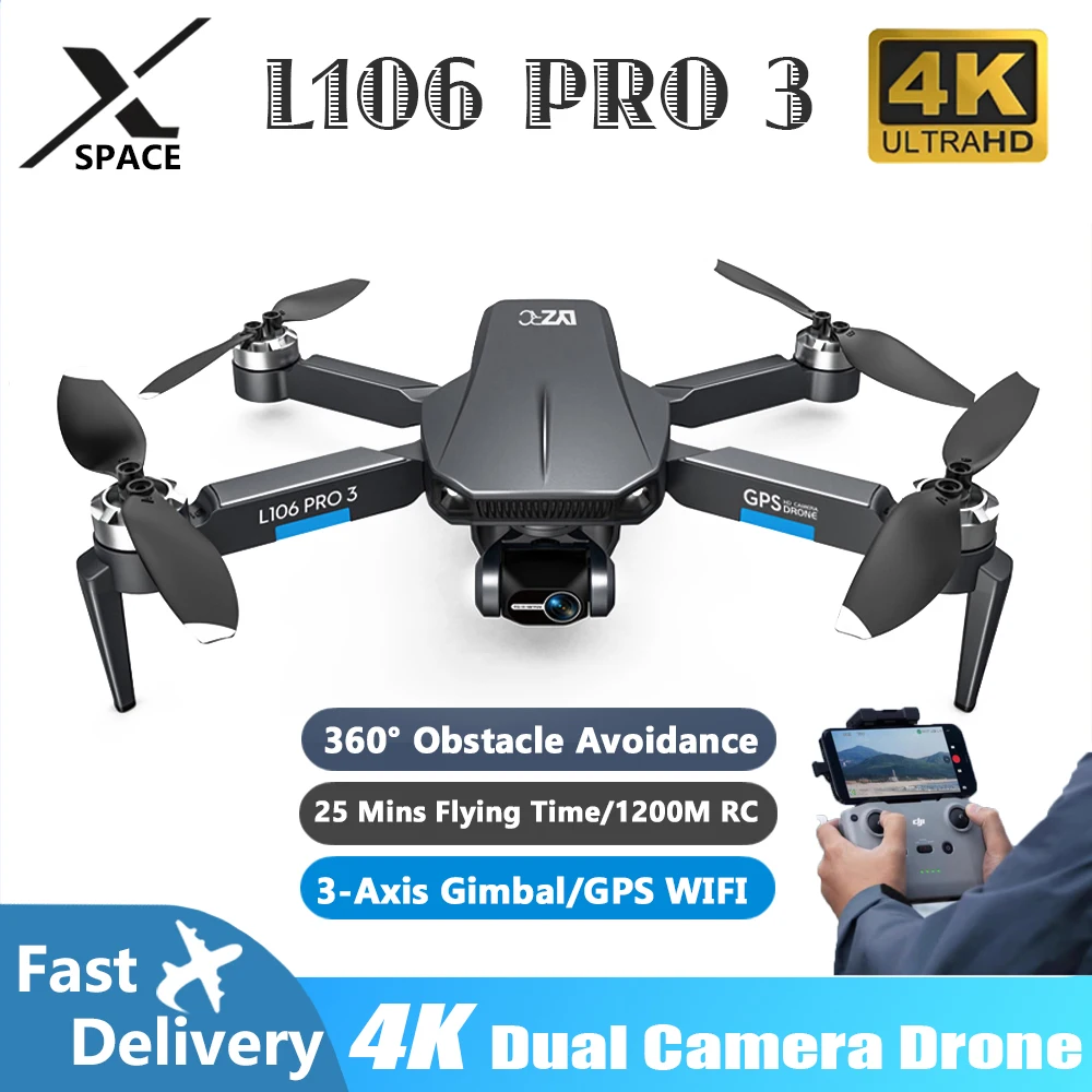 L106 Pro 3 Drone 4K Profesional 3-Axis Gimbal 4K HD Dual Camera 5G GPS Fllow Me Wifi Fpv Brushless Motor Dron RC Quadcopter Toys