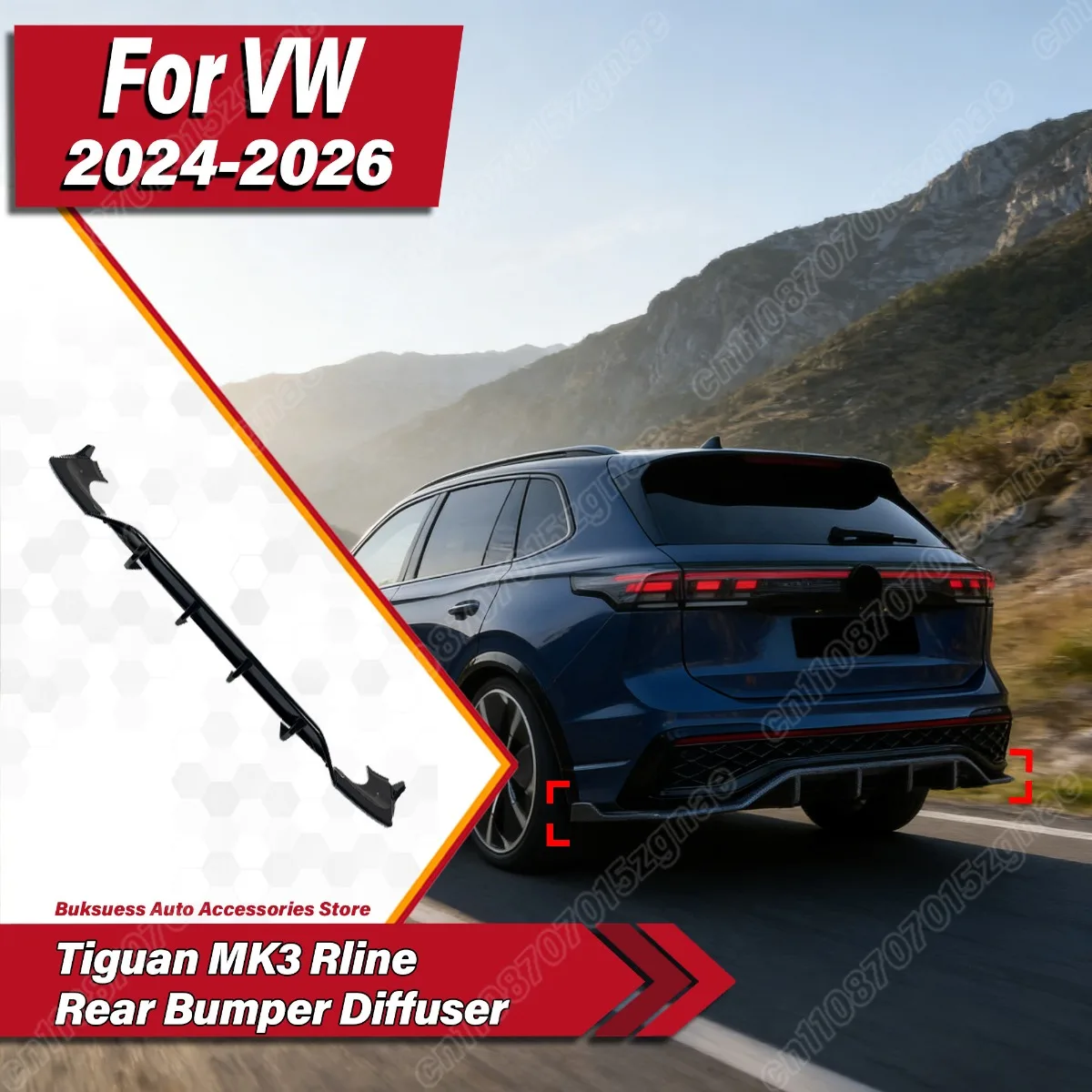 

Для VW Volkswagen Tiguan MK3 Rline 2024 2025 2026: Комплект для модификации кузова — задний бампер, диффузор, спойлер-сплиттер из ABS-пластика