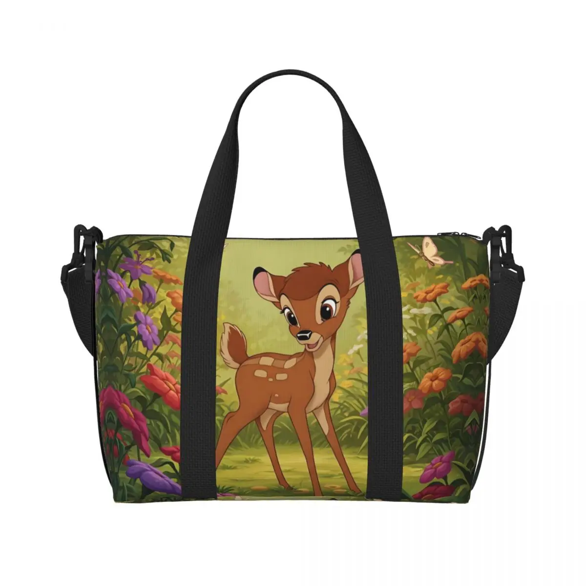 

Пляжная большая сумка Bambi на заказ для женщин, очень большая спортивная ручная кладь, дорожные сумки для покупок в стиле аниме с героями мультфильмов Kawaii
