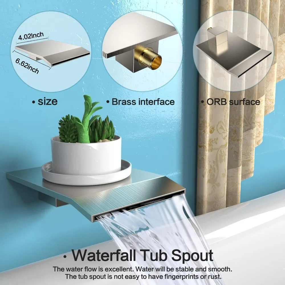 Waterfall Wall Mounted Rain Shower System with Handheld Spray and Tub Spout, 10 Inch Bathroom Shower Faucet Set