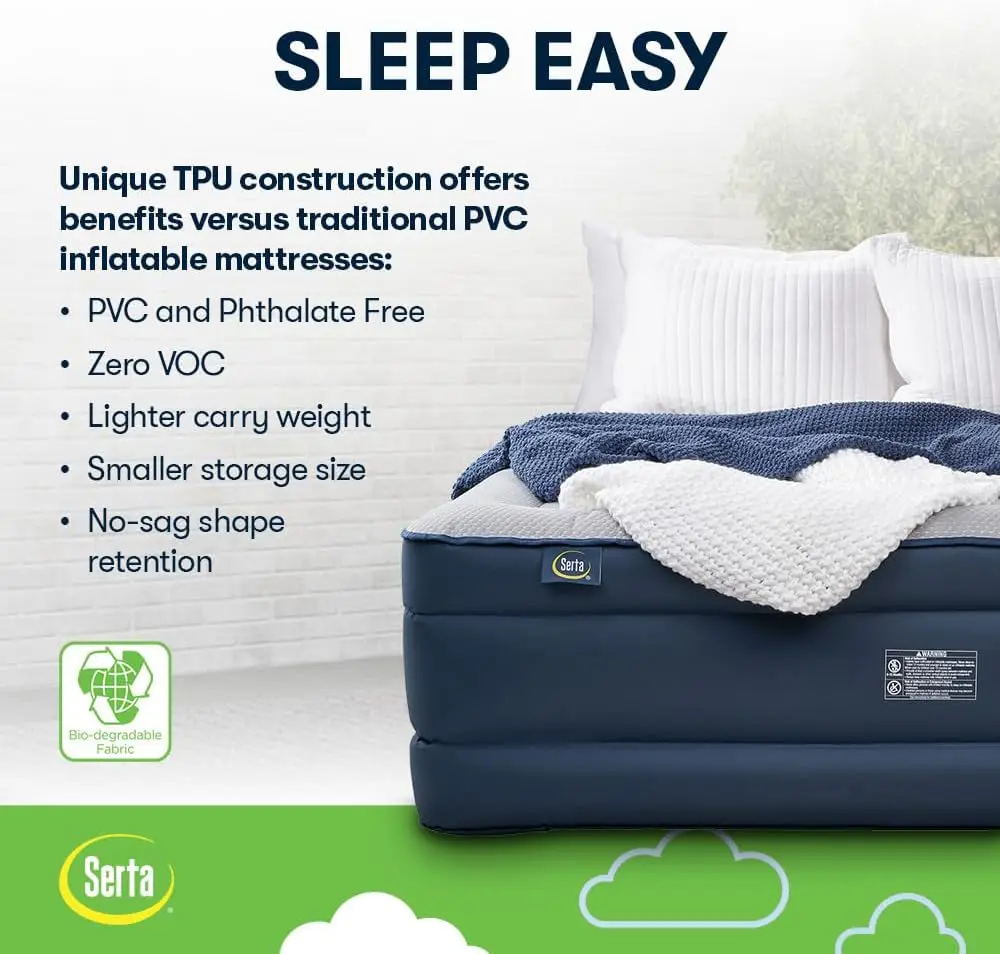 Queen TPU Perfect Sleeper Air Mattress  Queen 18”  TPU Construction Slumbertouch Knit Topper - Edge Protection Air Mattres