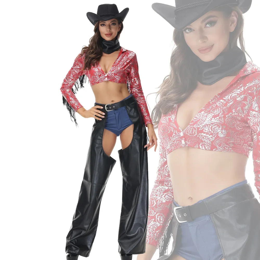 

Halloween Cosplay Policewoman Western Cowboy Fringe Sexy Uniform Temptation Club DS Performance