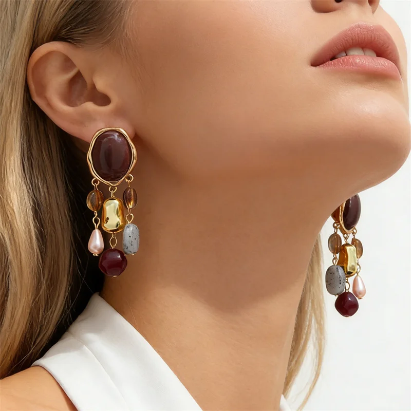1 pair Mirad retro bead tassel earrings